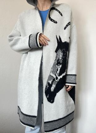 Стильный кардиган с капюшоном свитер серый оверсайз джемпер пуловер реглан кофта серая накидка3 фото