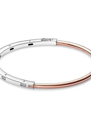 Оригинал пандора оригинальный серебряный браслет 582740c01 серебро бангл с логотипом с камнями камни розовое золото с биркой новый