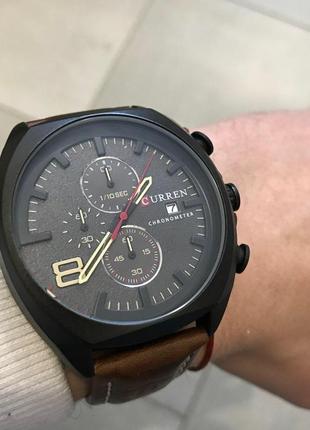 Чоловічий класичний кварцевий наручний годинник з хронографом curren 8324. зі шкіряним ремінцем. bbrown4 фото