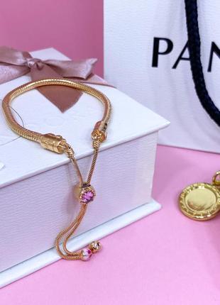 Оригинал пандора оригинальный серебряный браслет 588093nccmx-2 серебро классический на затяжке цветы цветение розовое золото с биркой новый6 фото