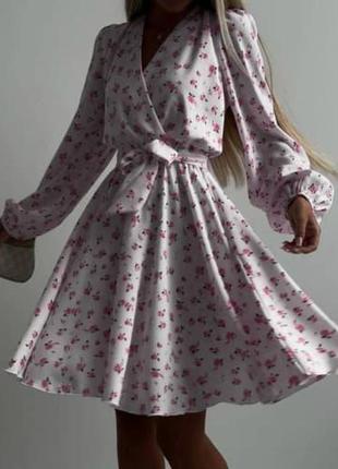Жіноча сукня на запах 17/23/31 плаття софт вільного крою квітковий принт (42-44, 46-48 розмір)