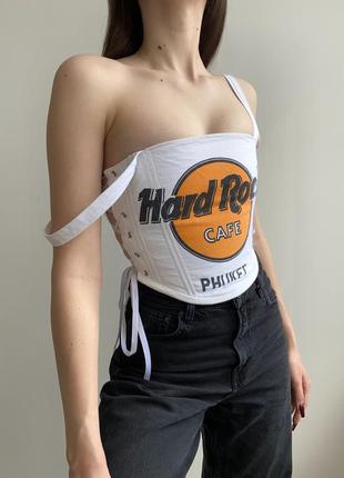 Upcycling upcycle corset hard rock cafe корсет ручної роботи з лямками та шнурівкою