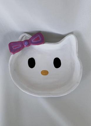 Hello kitty емкость для украшений, копилка, шкатулка, подставка, хранение, ручная работа, хендмейд, глина, декор1 фото