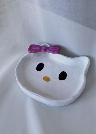 Hello kitty емкость для украшений, копилка, шкатулка, подставка, хранение, ручная работа, хендмейд, глина, декор2 фото