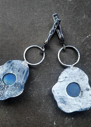 Дизайнерські ексклюзивні авангардні срібні 925 сережки з натуральним місячним каменем6 фото