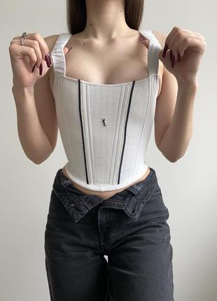 Upcycling upcycle corset yves saint laurent корсет ручной работы с лямками на шнуровке5 фото