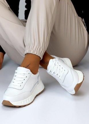Белые кожаные женские кроссовки anthracite 36-41р код 19001