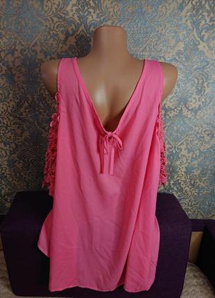 Розовая блуза с кружевом большой размер батал 52/54 блузка футболка2 фото