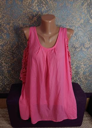 Розовая блуза с кружевом большой размер батал 52/54 блузка футболка4 фото