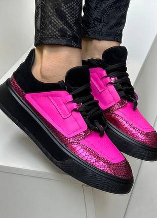 Ексклюзивні кросівки жіночі з натуральної шкіри та замші жіночі фуксія рожеві