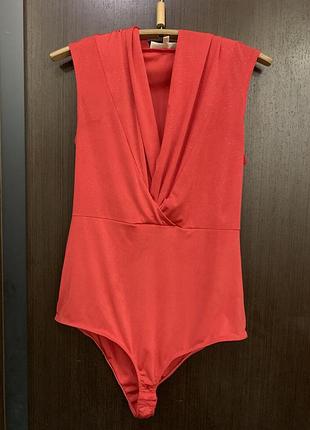 Боди v-образный вырез красное
