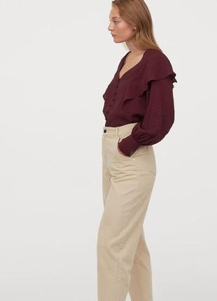 Блузка с воланами для женщины h&m 0923755-003 xs бордовый5 фото