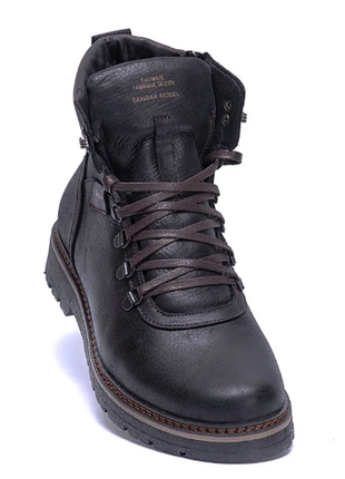 Чоловічі зимові шкіряні черевики zg black military style zg 139 черн