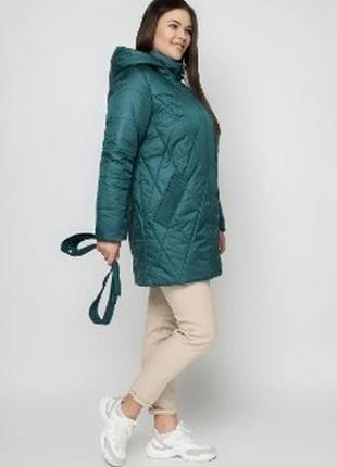 Жіноча модна куртка демісезонна великого розміру 46, 48, 50, 52, 54, 56, 58 р смарагдового кольору2 фото