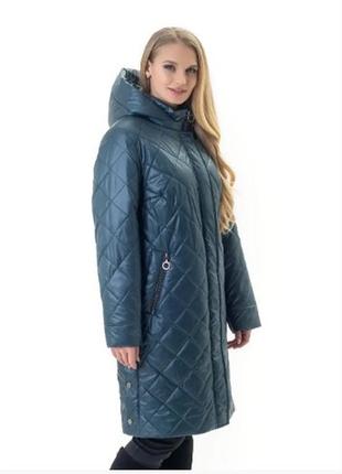Жіноча довга куртка великих розмірів весна осінь 58, 60, 62, 64, 66, 68, 70 р малахітового кольору1 фото
