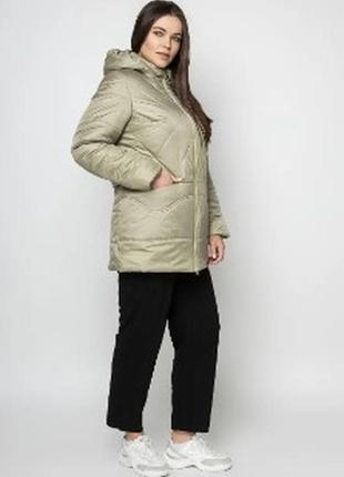 Женская модная куртка осенняя большого размера 50, 52, 54, 56, 58, 60, 62, 64, 66 р оливкового цвета3 фото