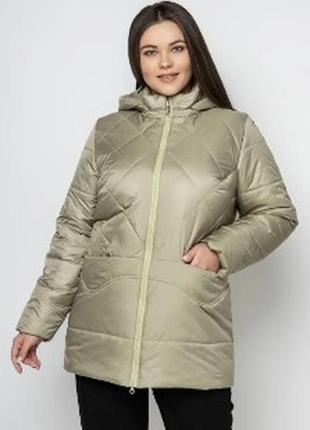 Женская модная куртка осенняя большого размера 50, 52, 54, 56, 58, 60, 62, 64, 66 р оливкового цвета1 фото