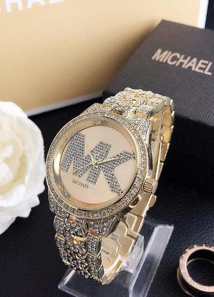 Женские часы michael kors качественные . брендовые наручные часы с камнями золотистые серебристые2 фото