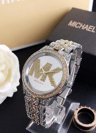 Женские часы michael kors качественные . брендовые наручные часы с камнями золотистые серебристые10 фото