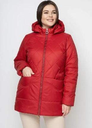 Женская модная куртка осенняя большого размера 52, 54, 56, 58, 60, 62, 64, 66, 68, 70 р красного цвета1 фото