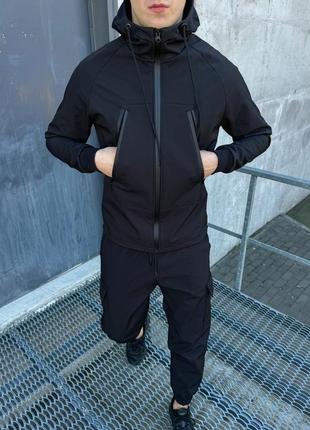 Комплект чоловіча весняна куртка + штани софтшел на мікрофлісі преміум якості чорний