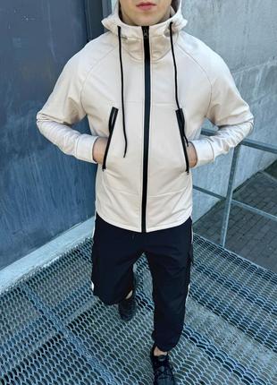 Комплект чоловіча весняна куртка + штани чорні софтшел на мікрофлісі преміум якості білий бежевий