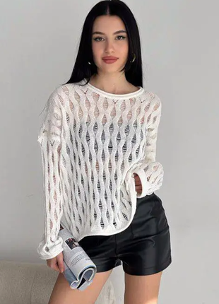 Кофта, стильный свитер женский ажурный 42-48 оверсайз  sin2004-6067tве
