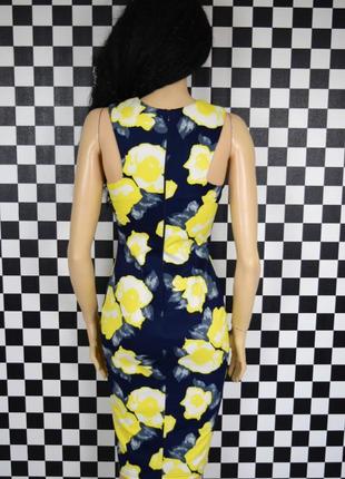 Платье миди футляр синее в жёлтые розы красивое элегантное4 фото