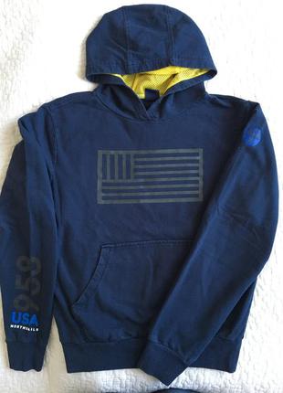 Легкий синий батник с капюшоном