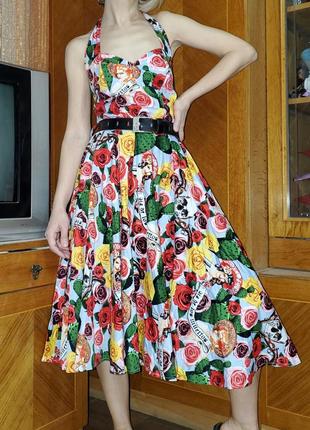 Вінтажне пін-ап сукня сарафан принт квіти вінтаж ретро 50-е3 фото