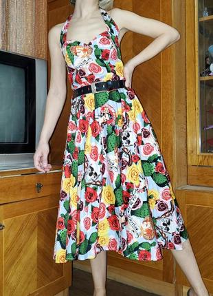 Вінтажне пін-ап сукня сарафан принт квіти вінтаж ретро 50-е6 фото