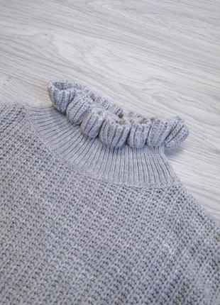 Укороченный шерстяной кроп свитер резинка рюш ворот стойка3 фото
