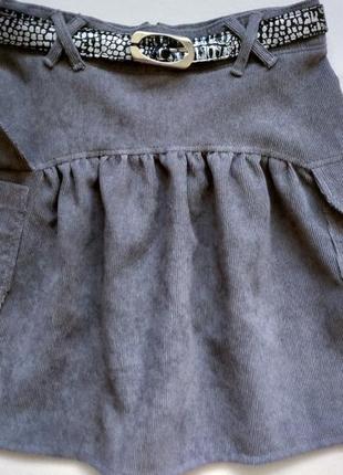 Детская вельветовая юбка с поясом. светло-серая детская юбка. микровельвет. 110-146рр4 фото