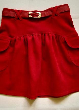 Детская вельветовая юбка с поясом. красная детская юбка. ткань микровельвет. 110-146рр