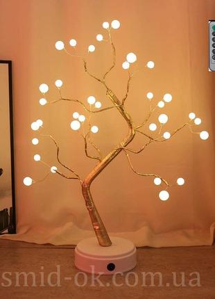 Светильник-ночник  пульт жемчужное дерево золотого цвета белая теплая led-подсветка 8 режимов usb диммер