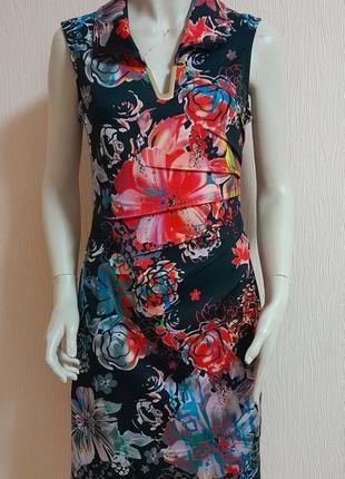 Оригинальное разноцветное платье - футляр с цветочным принтом и рюшами joseph ribkoff1 фото
