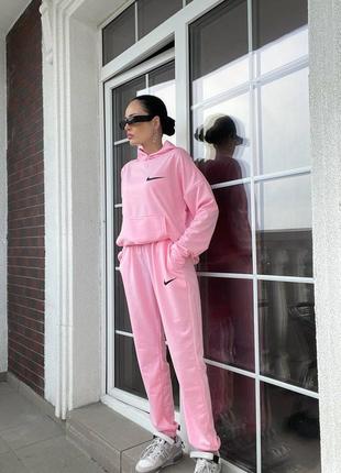 Спортивный костюм женский розовый худи штаны весенний с лого nike