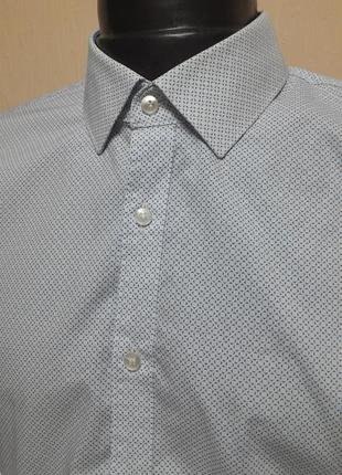 Шикарная голубая рубашка в принт olymp №6 six super slim, 💯 оригинал, молниеносная отправка4 фото