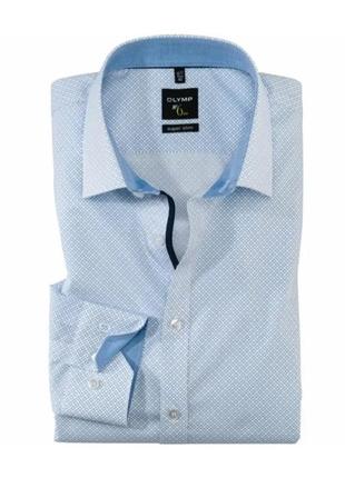Шикарная голубая рубашка в принт olymp №6 six super slim, 💯 оригинал, молниеносная отправка1 фото