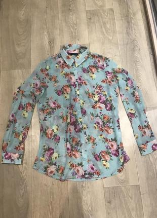 Рубашка блуза блузка xs s мятного цвета в цветочный принт3 фото