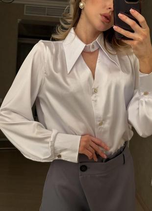 Элегантная шелковая блуза блузка рубашка с воротником-чокером3 фото