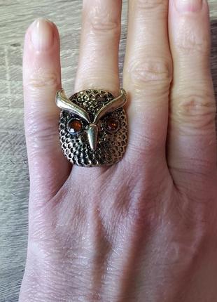 Кольцо перстень печатка сова бижутерия цвет бронза4 фото