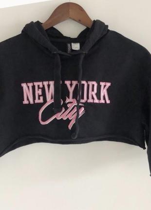 H&m divided black cropped sweatshirt hoodie new york city m3 фото