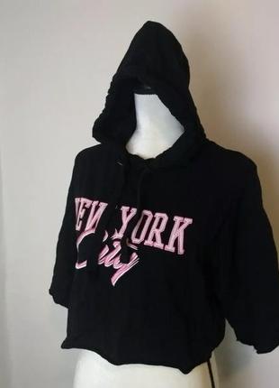 H&m divided black cropped sweatshirt hoodie new york city m4 фото