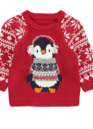Свитер новогодний пингвин вязанный