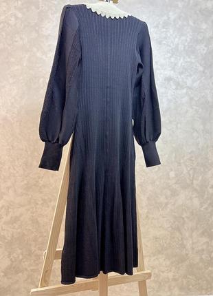 Трендовое черное теплое длинное платье клеш на пуговицах длинный рукав sandro6 фото