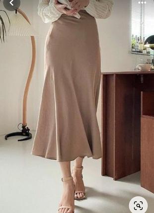 Юбка годе высокая посадка миди колокол а силуэт бежевая классика спідниця годе
