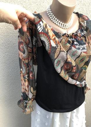 Шовкова блуза реглан в принт,етно стиль бохо,5 фото