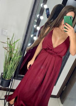 👗длинное бордовое платье с разрезом/марсаловое вечернее платье с декольте открытая спина👗5 фото