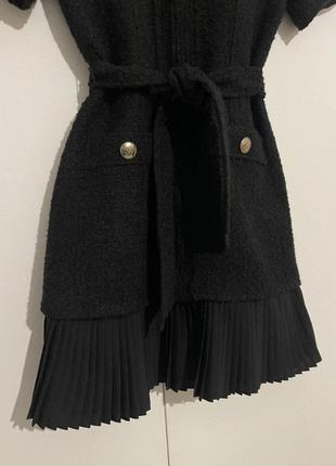 Трендовое твидовое платье на змейке с поясом карманами шерсть твид черный цвет sandro3 фото